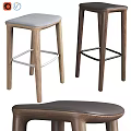 Modern Wooden And Leather Stools With Gray Cushion And Metal Footrest Designs