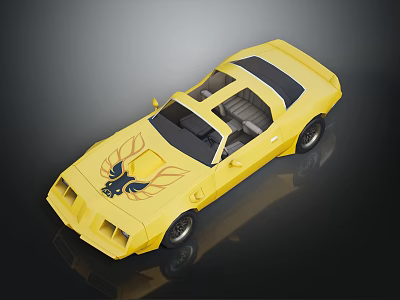 Yellow Classic Sports Car With Black Roof And Eagle Graphic On Hood 3d model