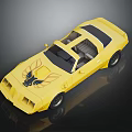 Yellow Classic Sports Car With Black Roof And Eagle Graphic On Hood