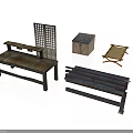 Vintage Wooden Furniture Collection With Bench Table Cabinet And Screen