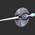 Unique Throwing Weapon With Cracked Iridescent Circular Design And Arrow Blade