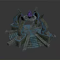 Ancient Stone Ritual Platform With Purple Gem Circular Base Steps And Ornate Carvings