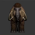 Realistic Woolly Mammoth With Long Curved Tusks And Thick Brown Fur