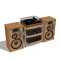Wooden Audio Speaker System With Multiple Drivers Turntable And Amplifier 3d model