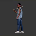 Shirtless Man In Denim Vest And Jeans With Headband And White Shoes Standing