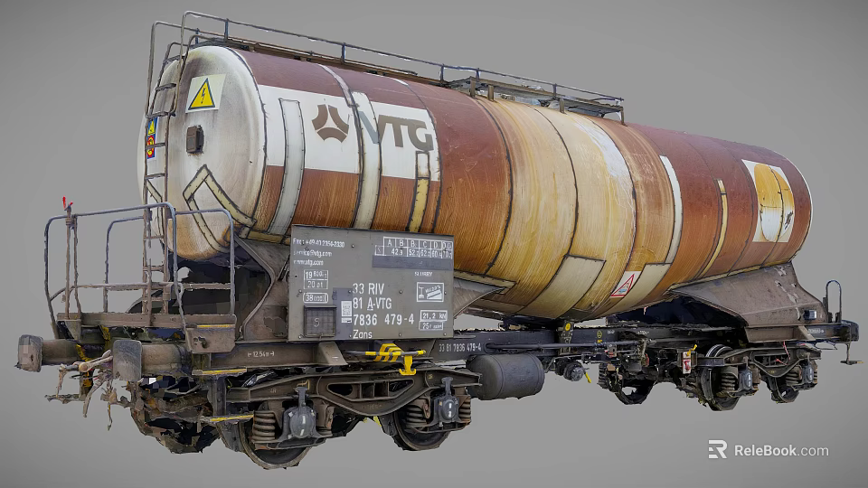 Industrial Tank Car With VTC Logo Rusty Exterior Ladder And Wheels 3d model 