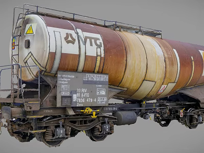 Industrial Tank Car With VTC Logo Rusty Exterior Ladder And Wheels 3d model