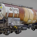 Industrial Tank Car With VTC Logo Rusty Exterior Ladder And Wheels