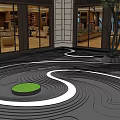 Japanese Dry Landscape Garden Design With Raked Sand Patterns Green Moss Patch And Tree
