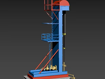 Blue Red Industrial Tower Structure Featuring Ladder Platform And Mechanical Components 3d model