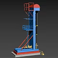Blue Red Industrial Tower Structure Featuring Ladder Platform And Mechanical Components