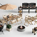 Outdoor Patio Dining Table With Umbrella Grill Chairs And Fire Pit