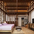 Cozy Traditional Hotel Room With Wooden Elements Pink Bedding And Decorative Art