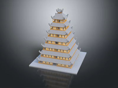 Traditional Block Built Tower With Multiple Floors Symmetrical Windows And Decorative Top 3d model