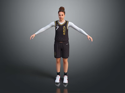 Black Lakers Jersey Number 7 With White Long Sleeve Undershirt Black Shorts White Nike Sneakers 3d model