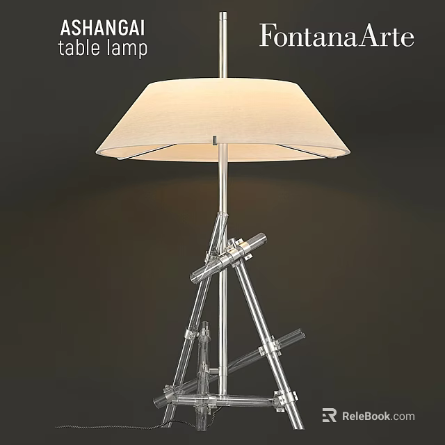 Unique Shaped Modern Table Lamp With Metal Tripod Base And Fabric Shade 3d model 