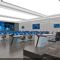 Modern Office Interior With Control Desks Multiple Monitors Wall Screens And Ergonomic Chairs 3d model