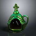 Green Ceramic Cup With Hollow Out Design And Top Decorative Flower Handle