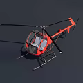 Red Helicopter With Clear Cockpit Black Rotors And Landing Skids On Dark Gray Background