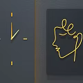 Modern Minimalist Wall Hanging Decor With Golden Line Clock And Face Outline On Black Background