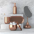Copper Bathroom Accessories Set With Mirror Bottles And Cotton Ball Container