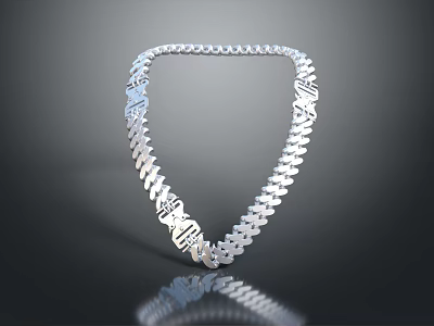Shiny Silver Chain Necklace With Elegant Reflective Geometric Pattern And Smooth Links 3d model