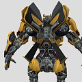 Yellow And Black Robotic Figure With Mechanical Armor And Detailed Joints