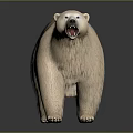 Detailed Polar Bear With Cream Colored Fur Standing With Open Mouth On Reflective Surface