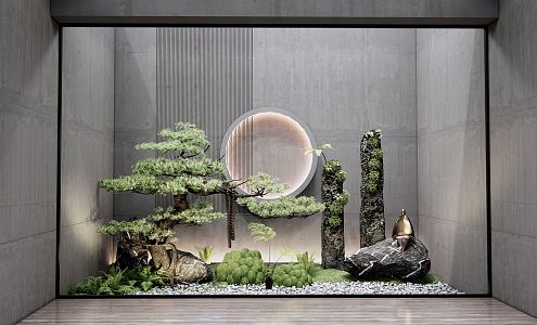 New Chinese Landscape Sketch Courtyard Landscape Sketch Zen Landscape Stone rockery Dead stone Pine tree Bryophytes 3d model