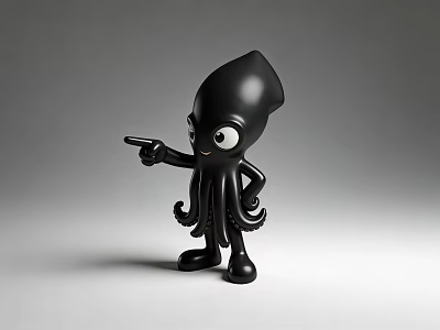 Black Octopus Landscape Sculpture With Smiling Face Pointing Forward In Cartoon Style 3d model