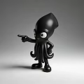 Black Octopus Landscape Sculpture With Smiling Face Pointing Forward In Cartoon Style