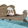 Traditional Wooden Boat Design With Decorative Bow And Seating On Water