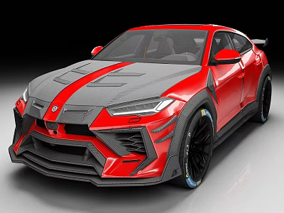 Red And Gray Sports Car With Aerodynamic Design Sleek Body Black Wheels And Sporty Grille 3d model