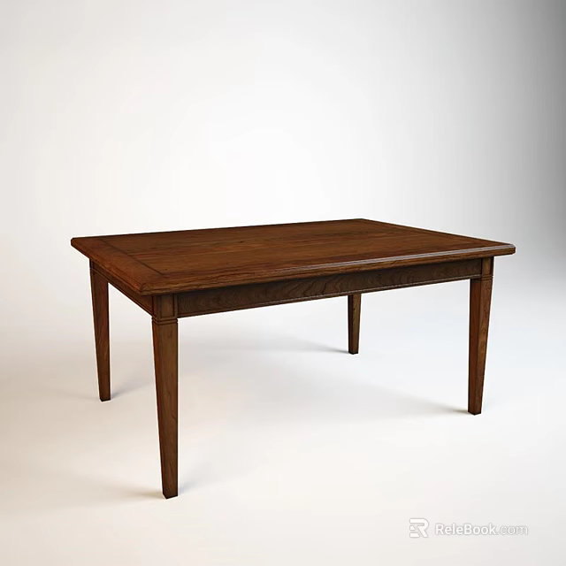 Simple Rectangular Wooden Dining Table With Natural Wood Finish And Sturdy Legs 3d model