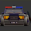 3D Cartoon Police Car Model With Red Blue Siren Lights And Silver Gray Purple Body
