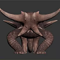 Armored Brown Dinosaur 3D Model With Multiple Spikes And Horns On Dark Background