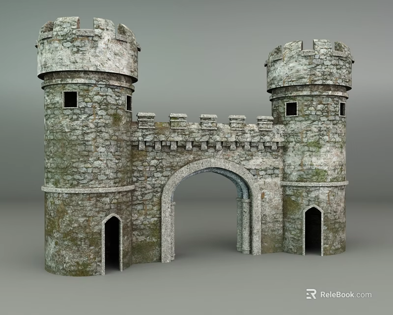 Medieval Castle Gate With Two Stone Towers And Arched Entrance Design 3d model 