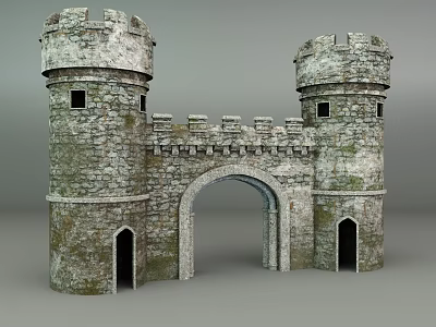 Medieval Castle Gate With Two Stone Towers And Arched Entrance Design 3d model