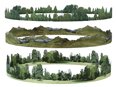 Natural Layered Landscape Background Wall Design With Trees Mountains And Grassland 3d model