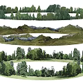 Natural Layered Landscape Background Wall Design With Trees Mountains And Grassland