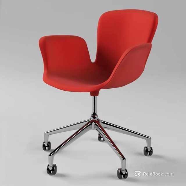 Red Office Chair With Modern Design And Silver Five Star Caster Base 3d model