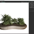 Modern Wooden Landscape Seats With Curved Design And Lush Green Plants