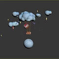 Floating Clouds With Hot Air Balloons Stars And Moon In Night Sky