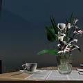 Bright Indoor Interior With Vase Of Flowers Coffee Cup Books And City View