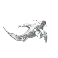 Silver Mythical Creature With Metallic Texture Sharp Teeth And Multiple Fins