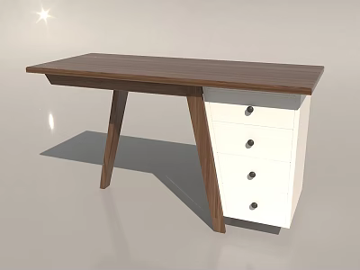 Modern Wooden Desk With White Drawers And Unique Tapered Legs 3d model