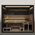 Modern Steam Sauna Interior With Wooden Benches Starry Ceiling And Ambient Lighting
