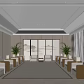 Modern Hotel Public Lounge Area With Beige Sofas Armchairs Gray Carpet And Landscape Paintings