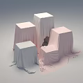 Pink and White Table and Chair Set with Square Round Tables Covered in Draped Fabric