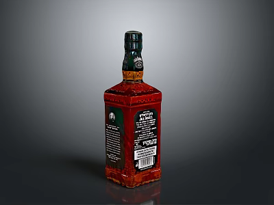 Red Square Whiskey Bottle With Detailed Label And Decorative Cap 3d model